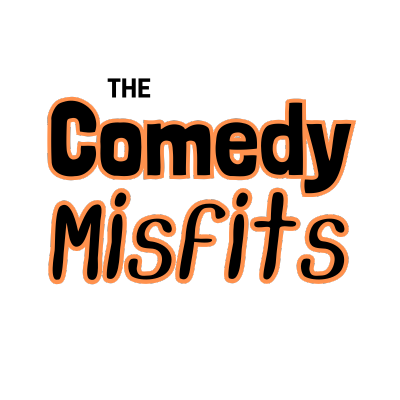 white and orange text that reads "the comedy misfits"